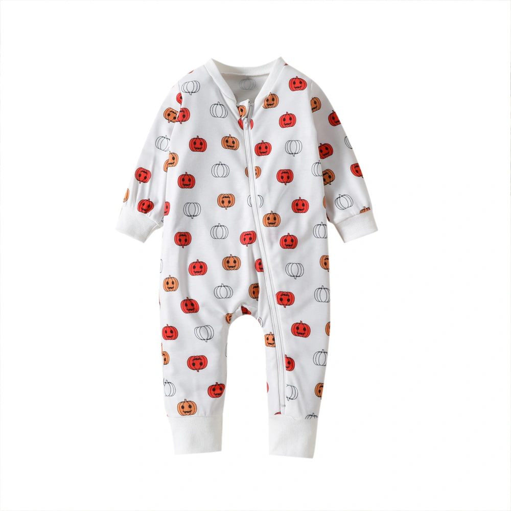 Baby Halloween Jumpsuit, Zip Front Pumpkin Print Long Sleeve Romper