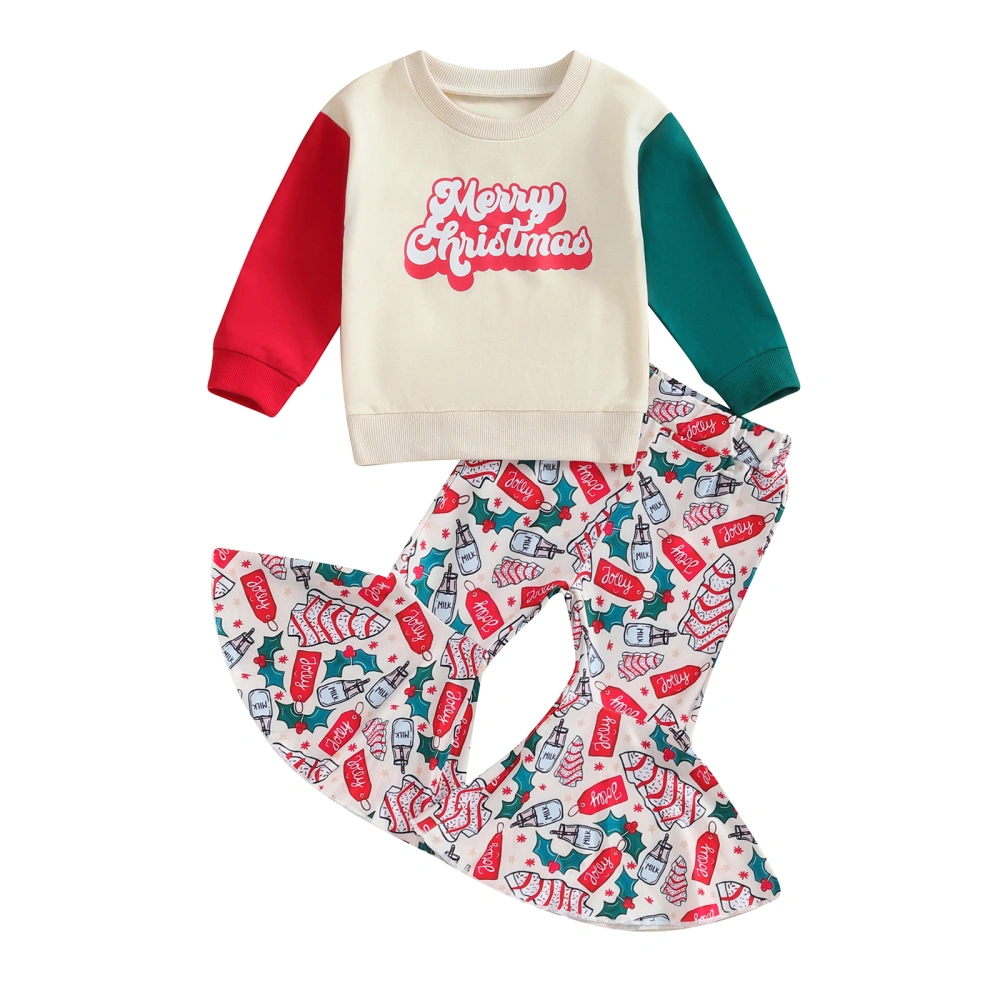 Girl Christmas Clothes Letter Print Long Sleeve Sweatshirt Flare Pants