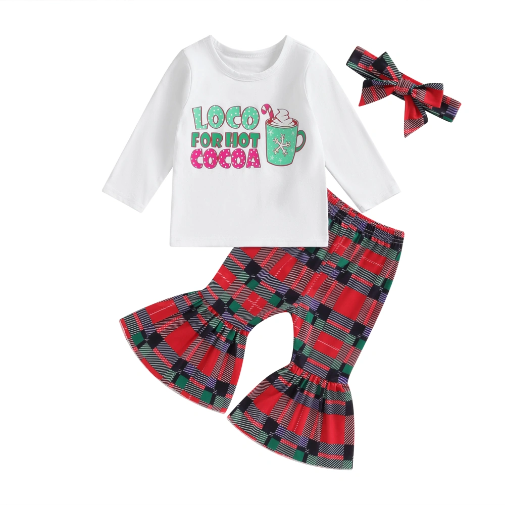 Girls Fall Outfits Letter Santa Print Tops Flare Pants Headband