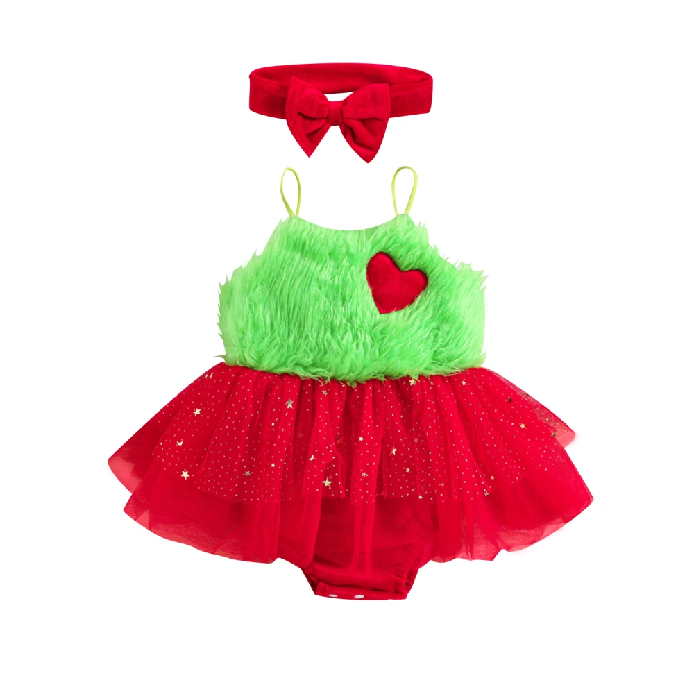 Baby Girls Christmas Outfits Strap Romper Tulle Dress with Headband