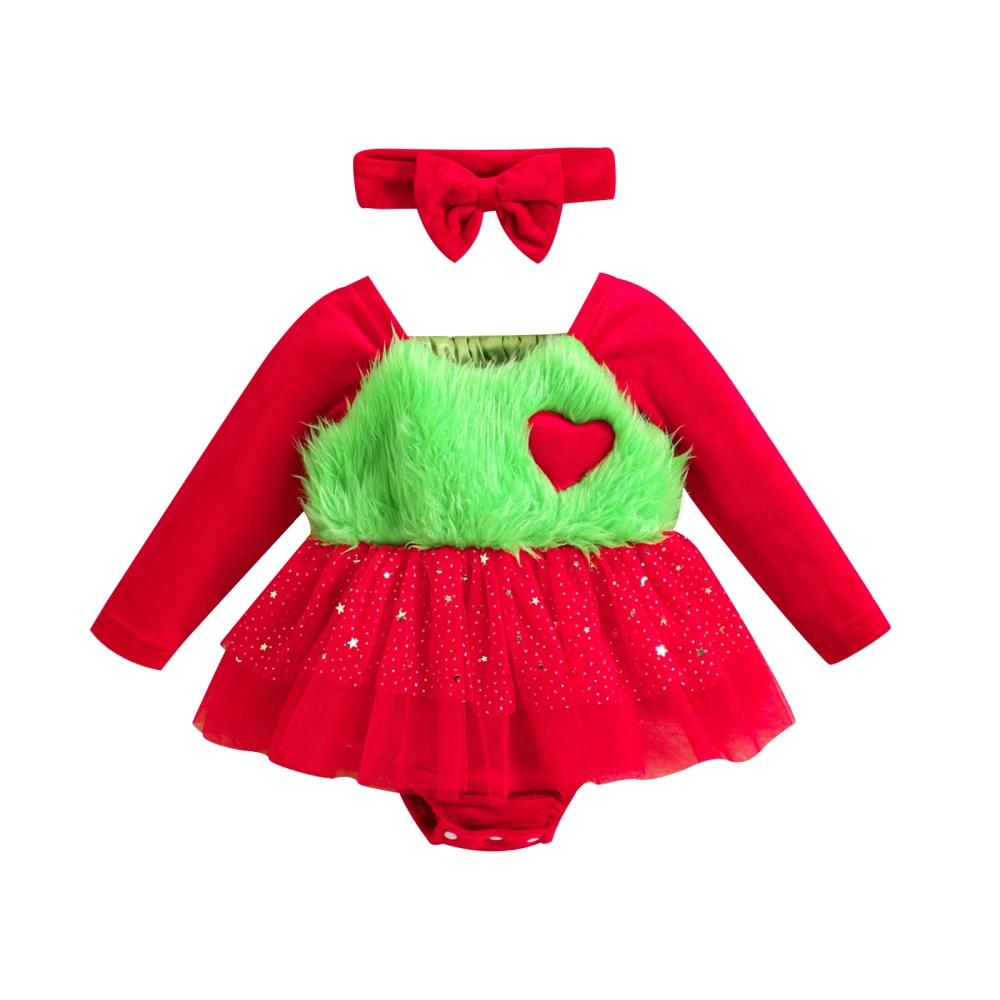 Baby Girls 2Pcs Christmas Outfits Romper Tulle Dress with Headband