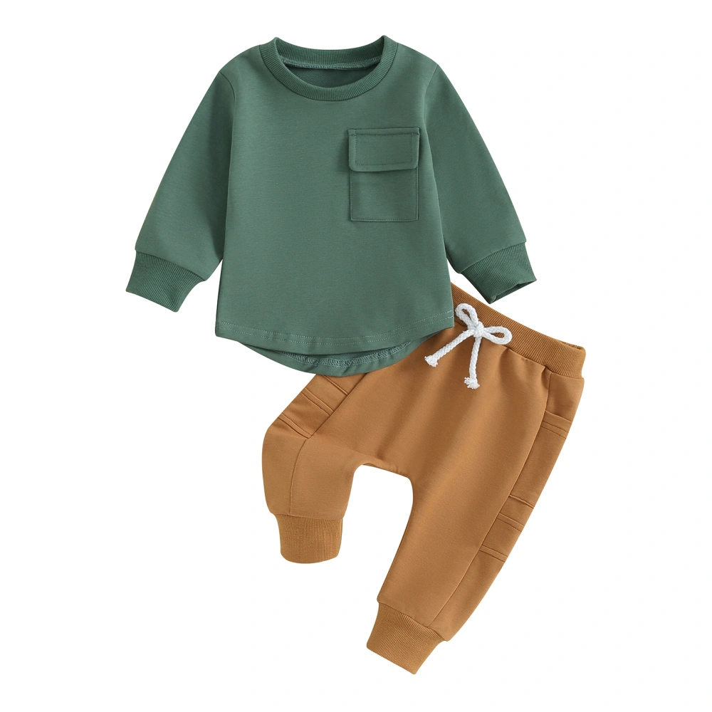 Boys Solid Color Long Sleeve Sweatshirt and Drawstring Pants Sets