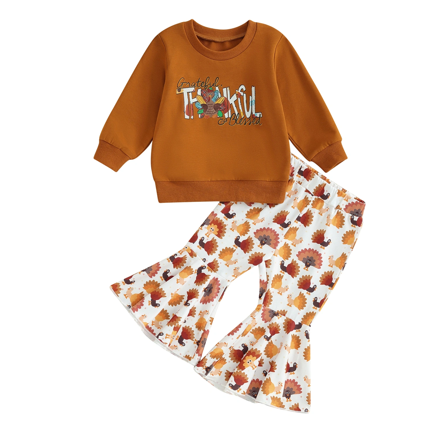 Thanksgiving Girls Pants Set Letters Sweatshirt Turkey Print Pants