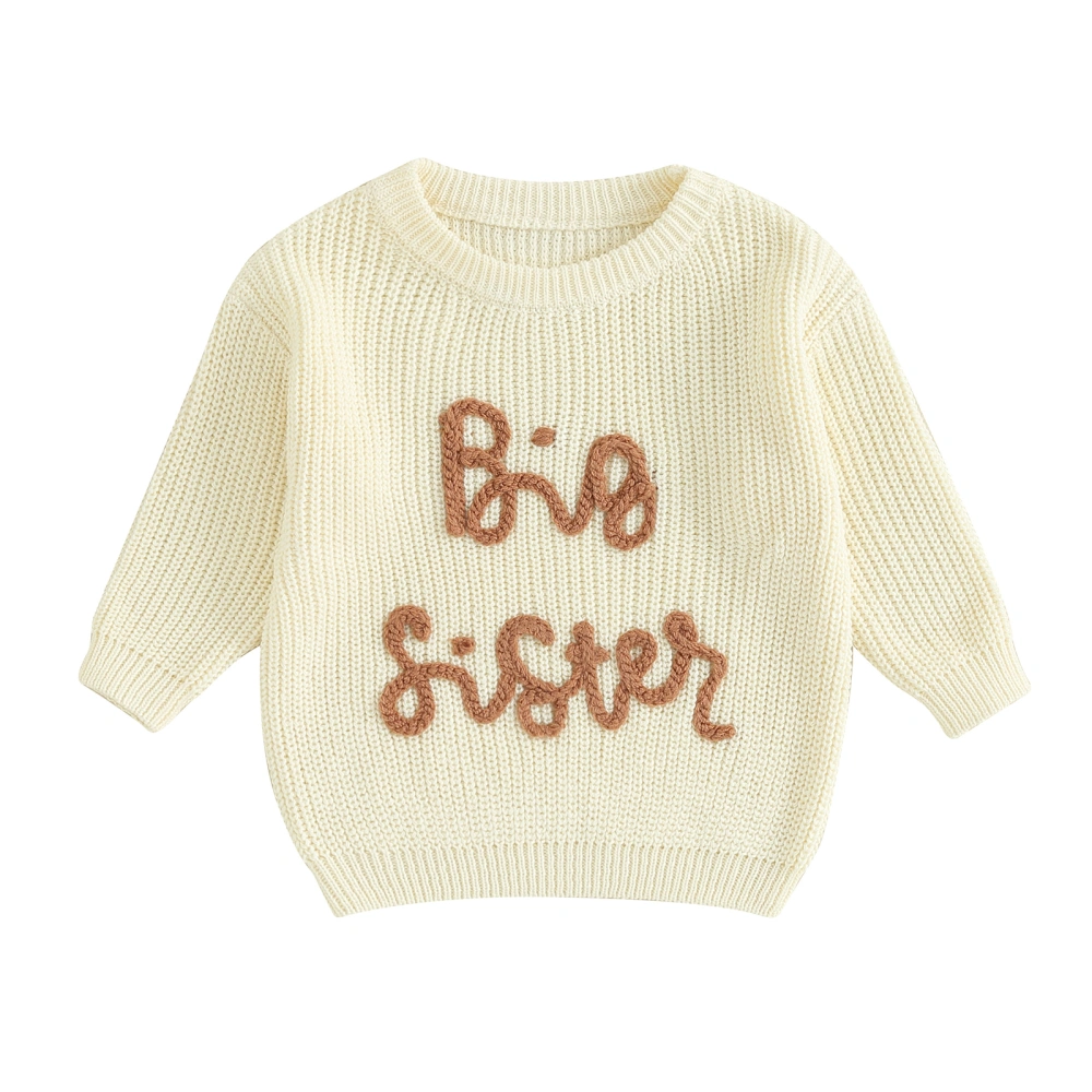 Kids Girls Sweater Letter Embroidery Crew Neck Long Sleeve Pullovers