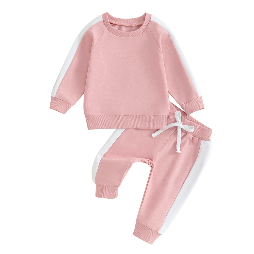 Baby Girls 2-piece Outfit, Contrast Color Sweatshirt Sweatpants