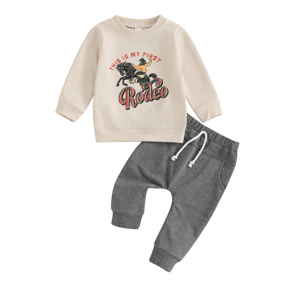 Baby Boys Pants Set, Long Sleeve Letters Horse Sweatshirt Sweatpants