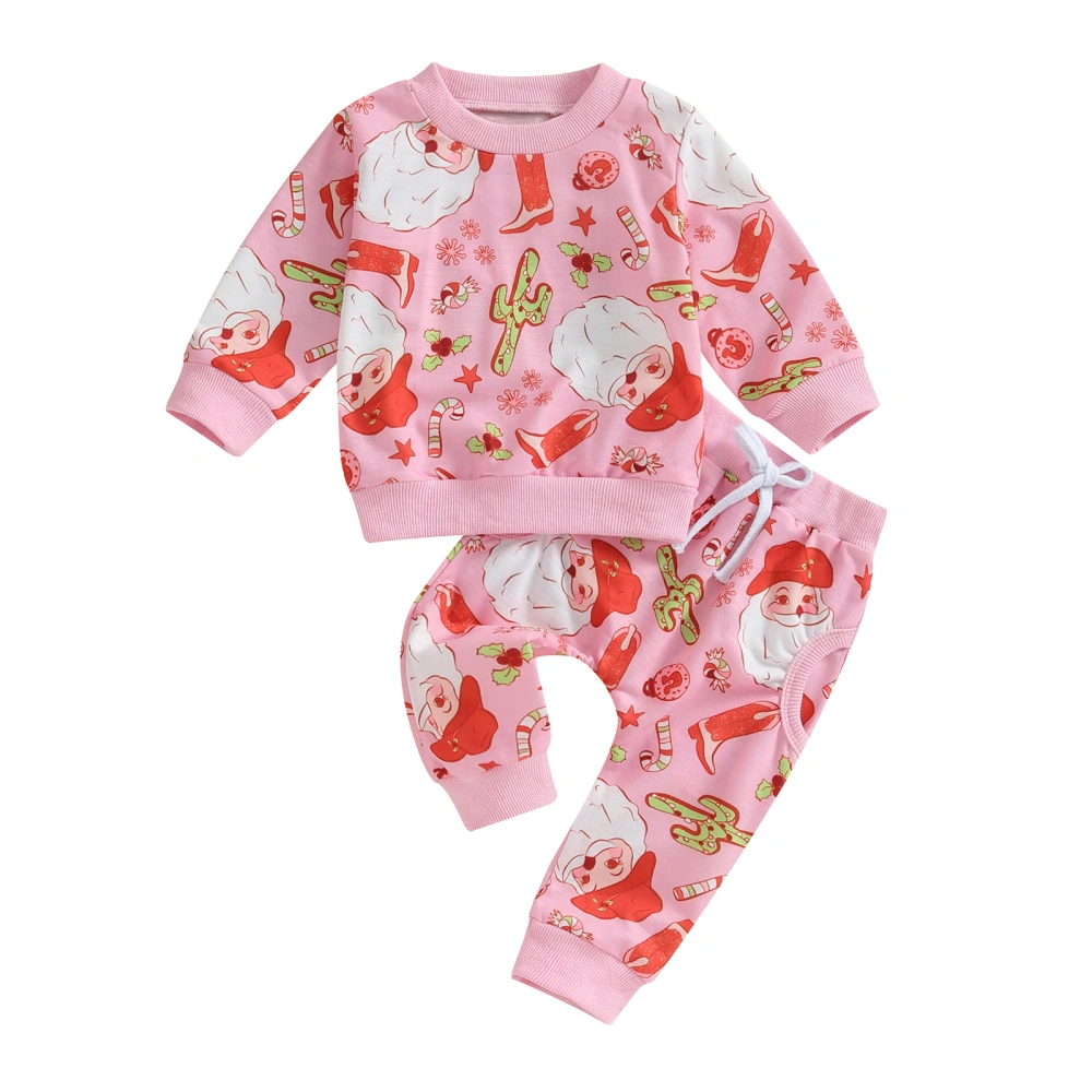 Baby Girl 2Pcs Christmas Outfits Santa/Wreath Print Tops + Pants