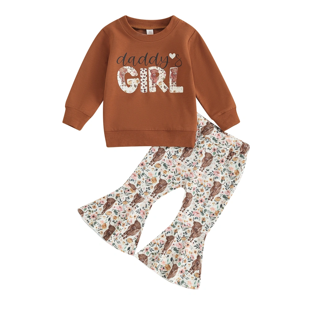 Girl Western Clothes Letter Long Sleeve Pullover Cattle Flare Pants