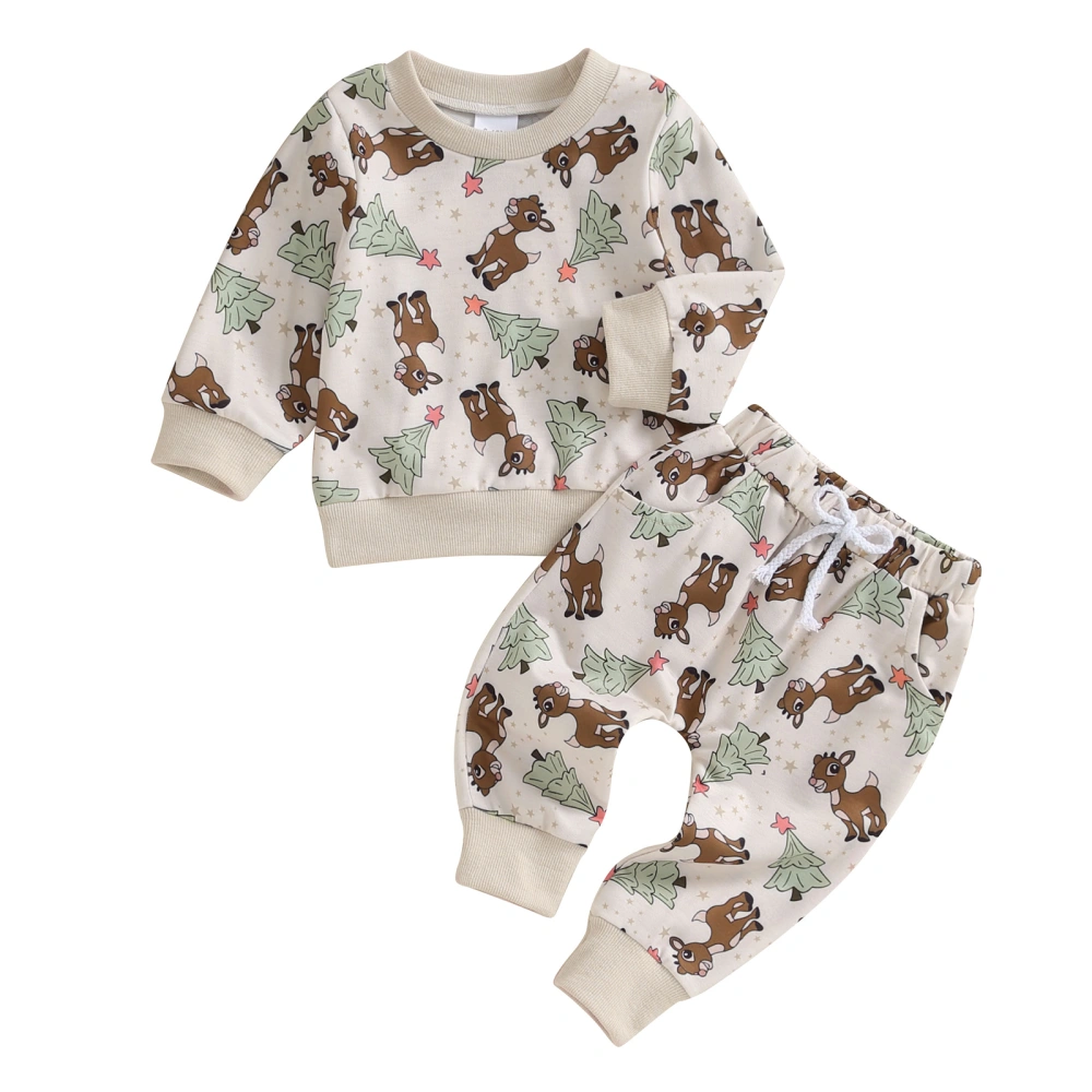 Baby Christmas Pants Set Reindeer Print Sweatshirt and Pants