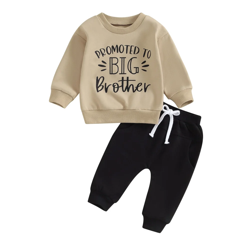 Baby Boy Fall Outfits Long Sleeve Sweatshirt + Solid Color Pants Set