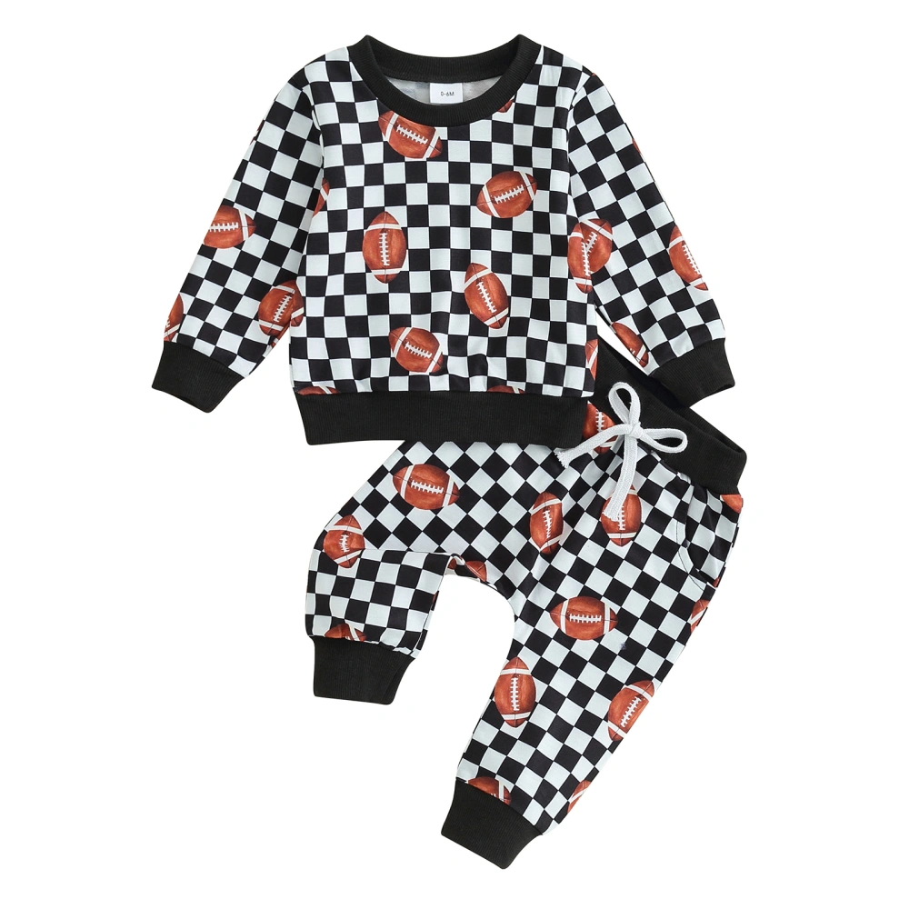 Boy Casual Game Outfits, Football Print Long Sleeve Tops + Pants