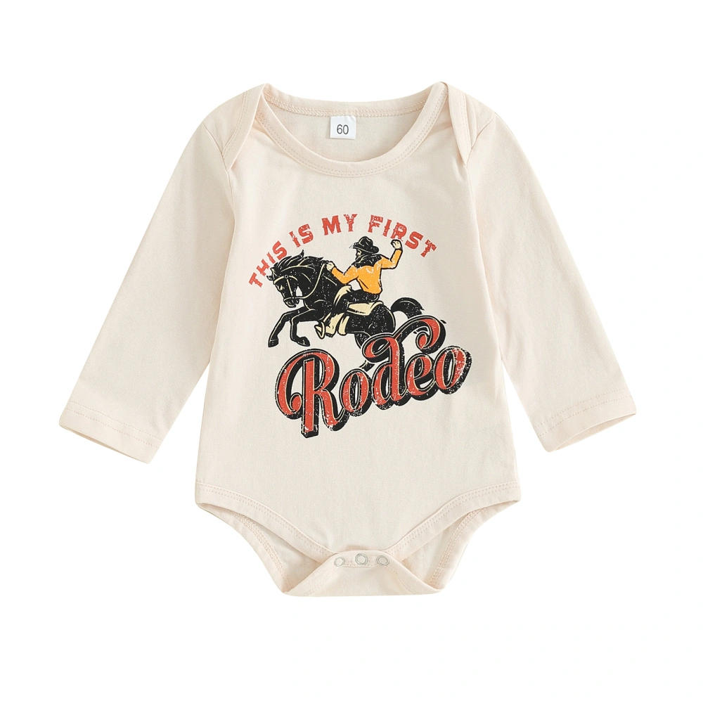 Baby Bubble Romper Long Sleeve Round Neck Cowboy Print Bodysuit