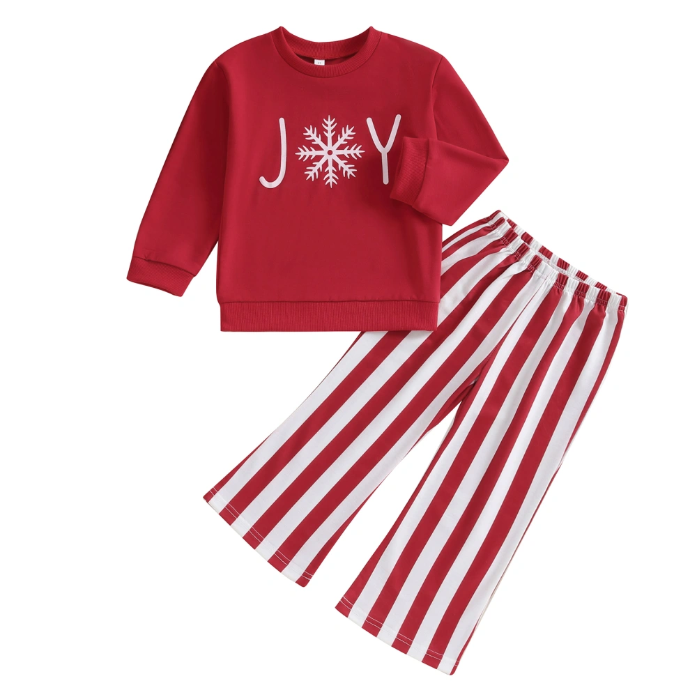 Baby Girl 2Pcs Christmas Outfits Snowflake Sweatshirt + Striped Pants