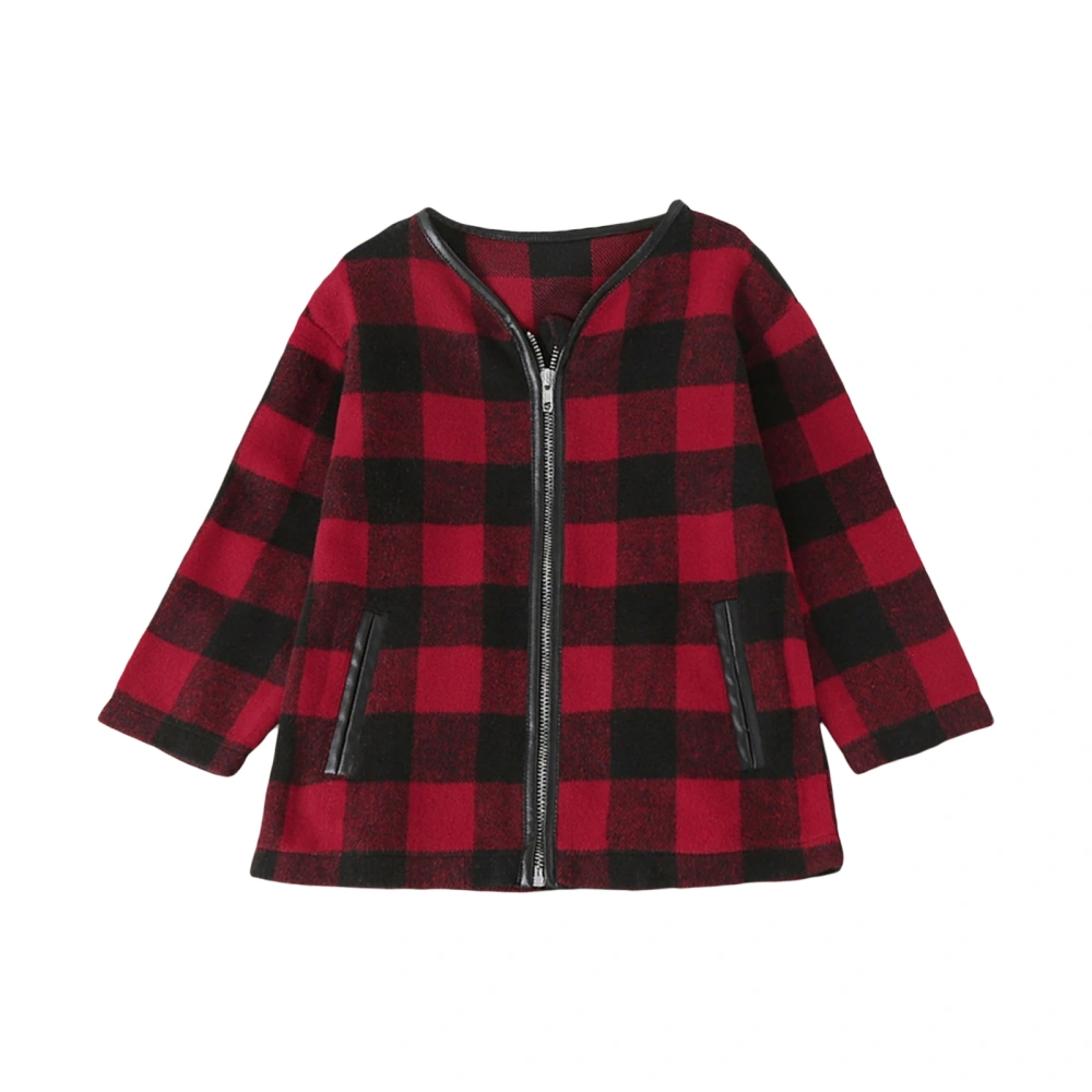 Girls Spring Long Sleeve Zipper Plaid Outerwear with Black Beret