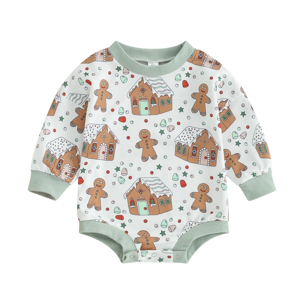 Baby Christmas Romper Gingerbread Man Print Long Sleeve Bodysuit