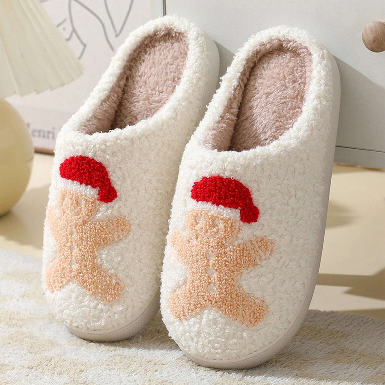 Women Men Christmas Slippers Cute Santa Elk Gingerbread Man Slippers