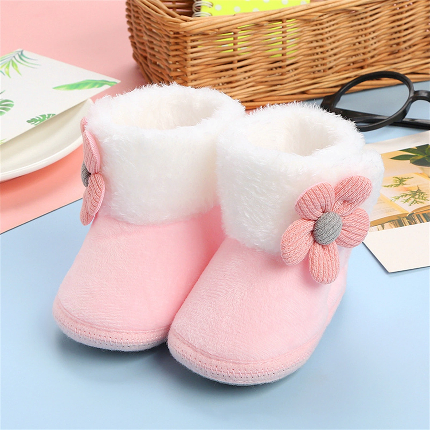 Infant Winter Snow Boots 3D Flower Decorated Warm First Walker Shoes