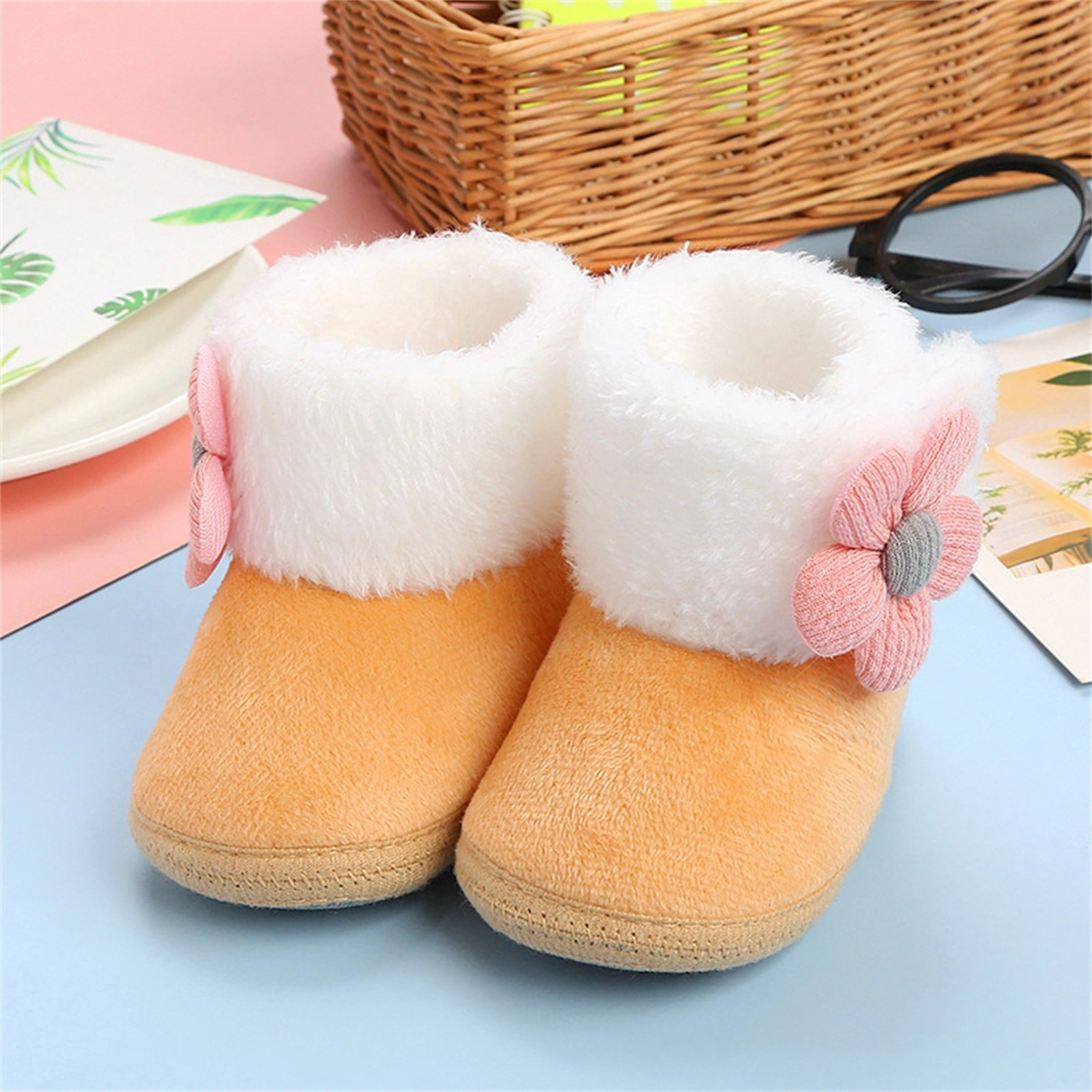 Infant Winter Snow Boots 3D Flower Decorated Warm First Walker Shoes