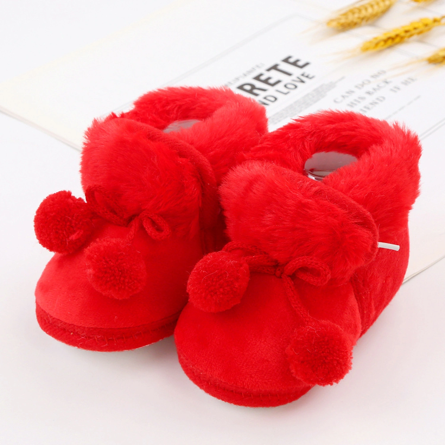 Infant Winter Snow Boots Plush Bobble Decorated Boots Warm Shoes