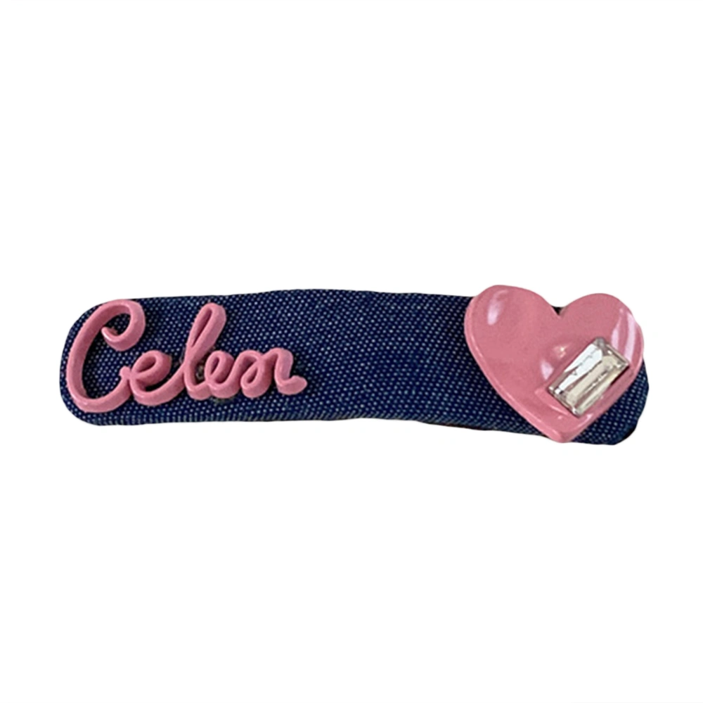 Women Girl Denim Hair Pins Decorative Letter Heart Rhinestone Clip