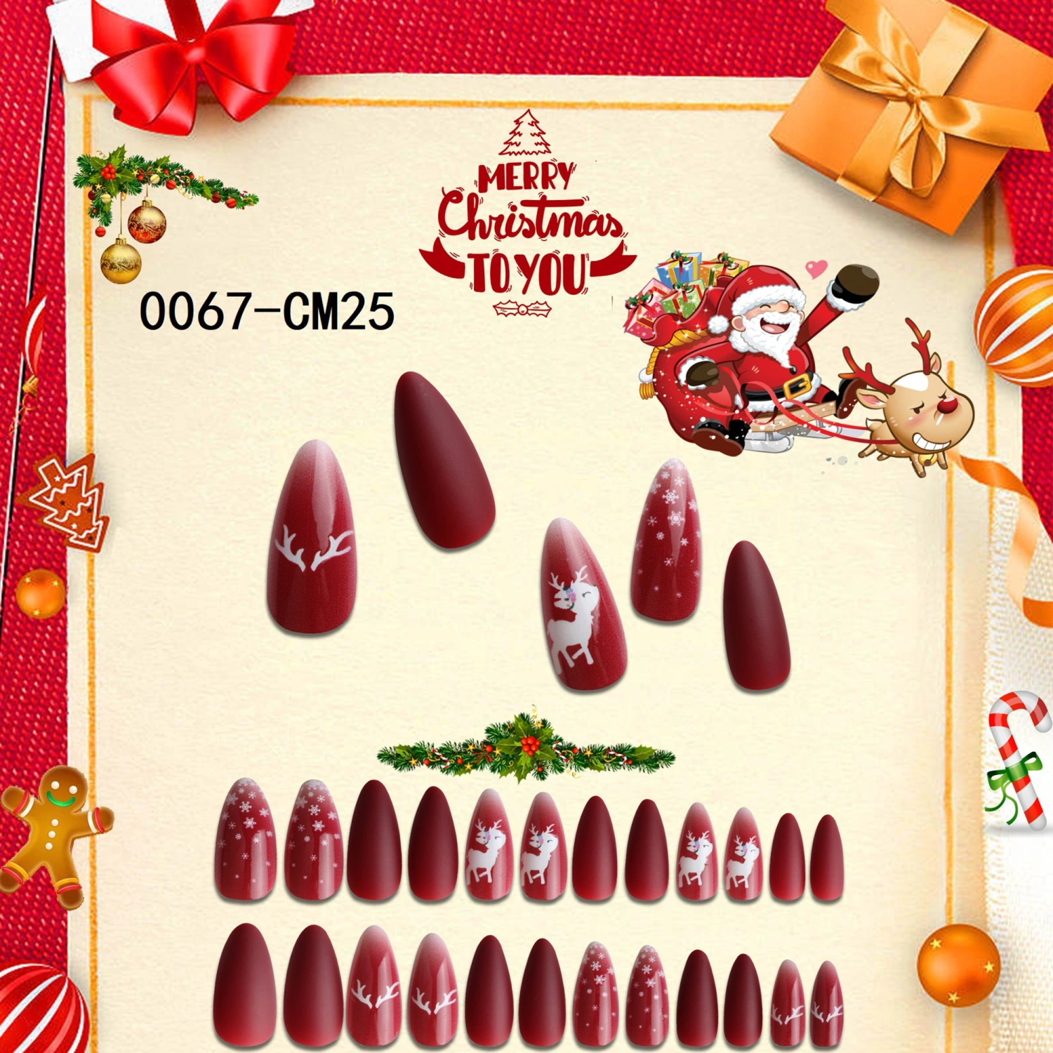 Christmas Fake Nails Full Cover Fingernails for Christmas Party