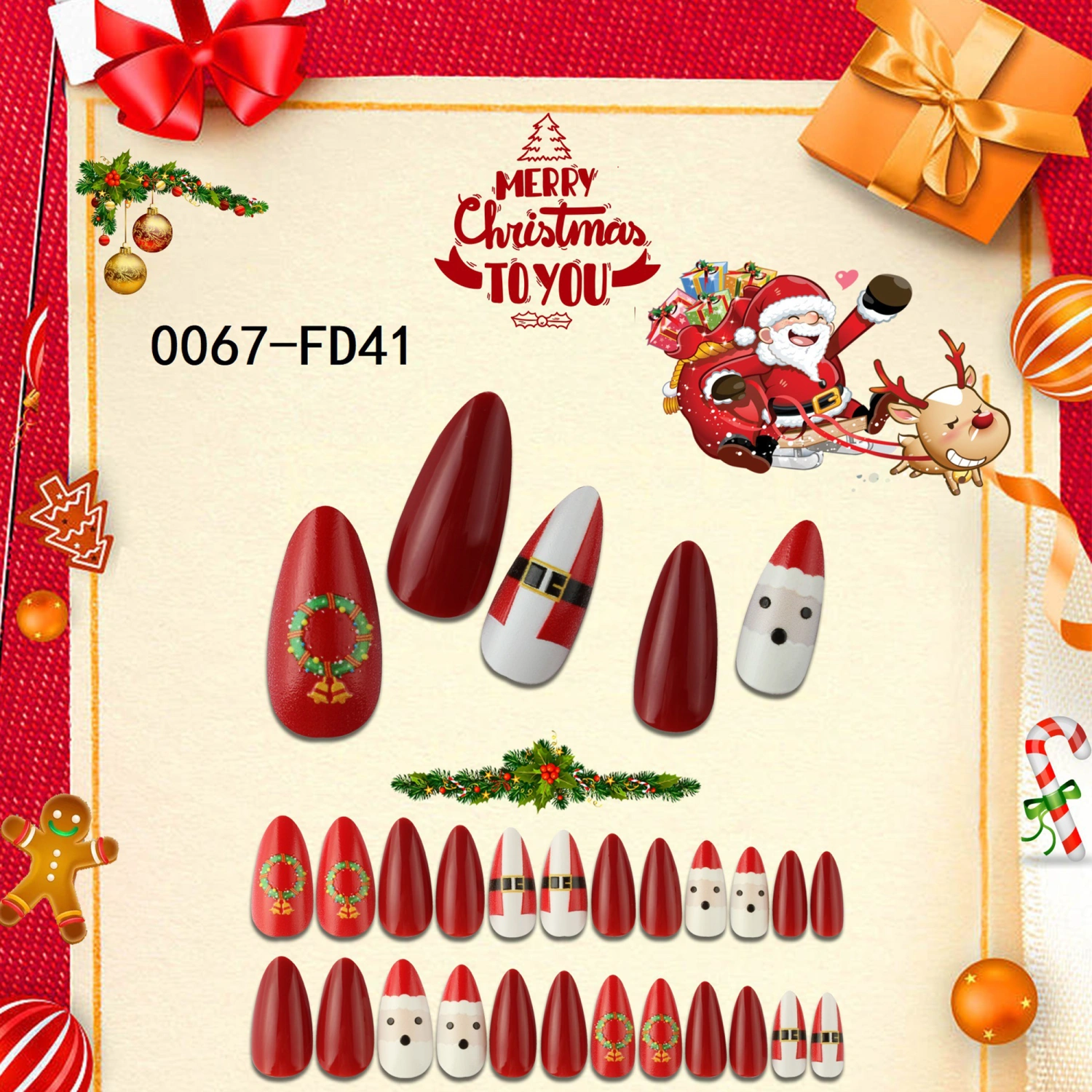 Christmas Fake Nails Full Cover Fingernails for Christmas Party
