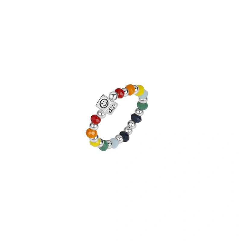 Colorful Beads Rings Cute Smiley Face Charm Aesthetic Ring for Women