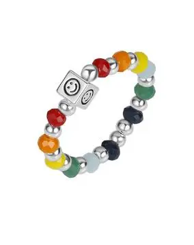 Colorful Beads Rings Cute Smiley Face Charm Aesthetic Ring for Women