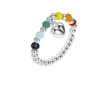 Colorful Beads Rings Cute Smiley Face Charm Aesthetic Ring for Women