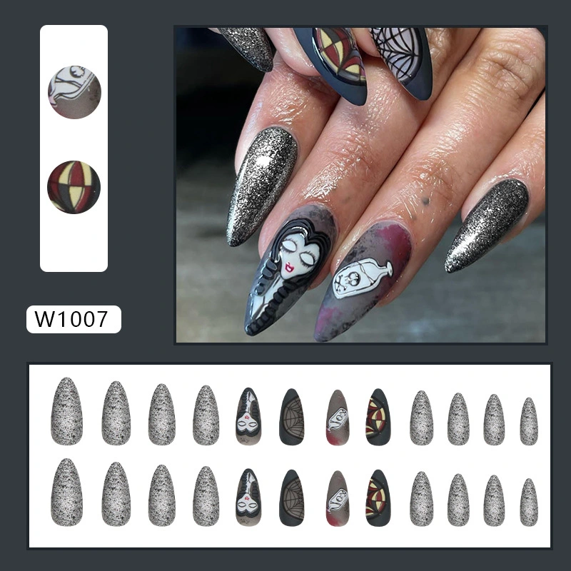 Halloween Press on Nails 24Pcs Long Fake Nails French Tip Nails