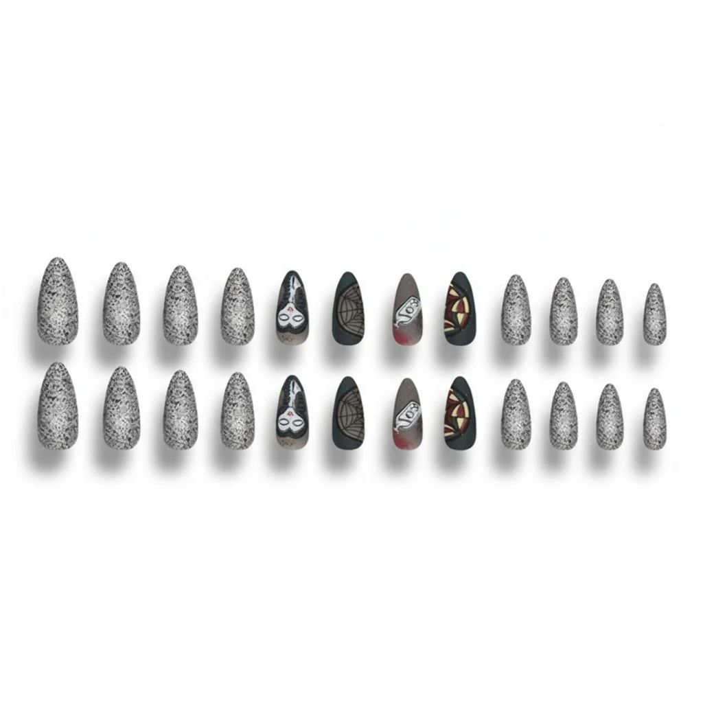 Halloween Press on Nails 24Pcs Long Fake Nails French Tip Nails