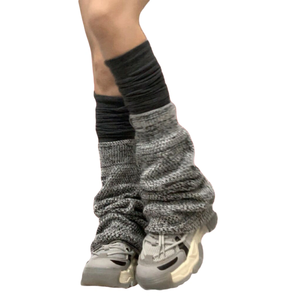 Women Knit Leg Warmers Retro Contrast Color Knee High Socks Boot Cuffs