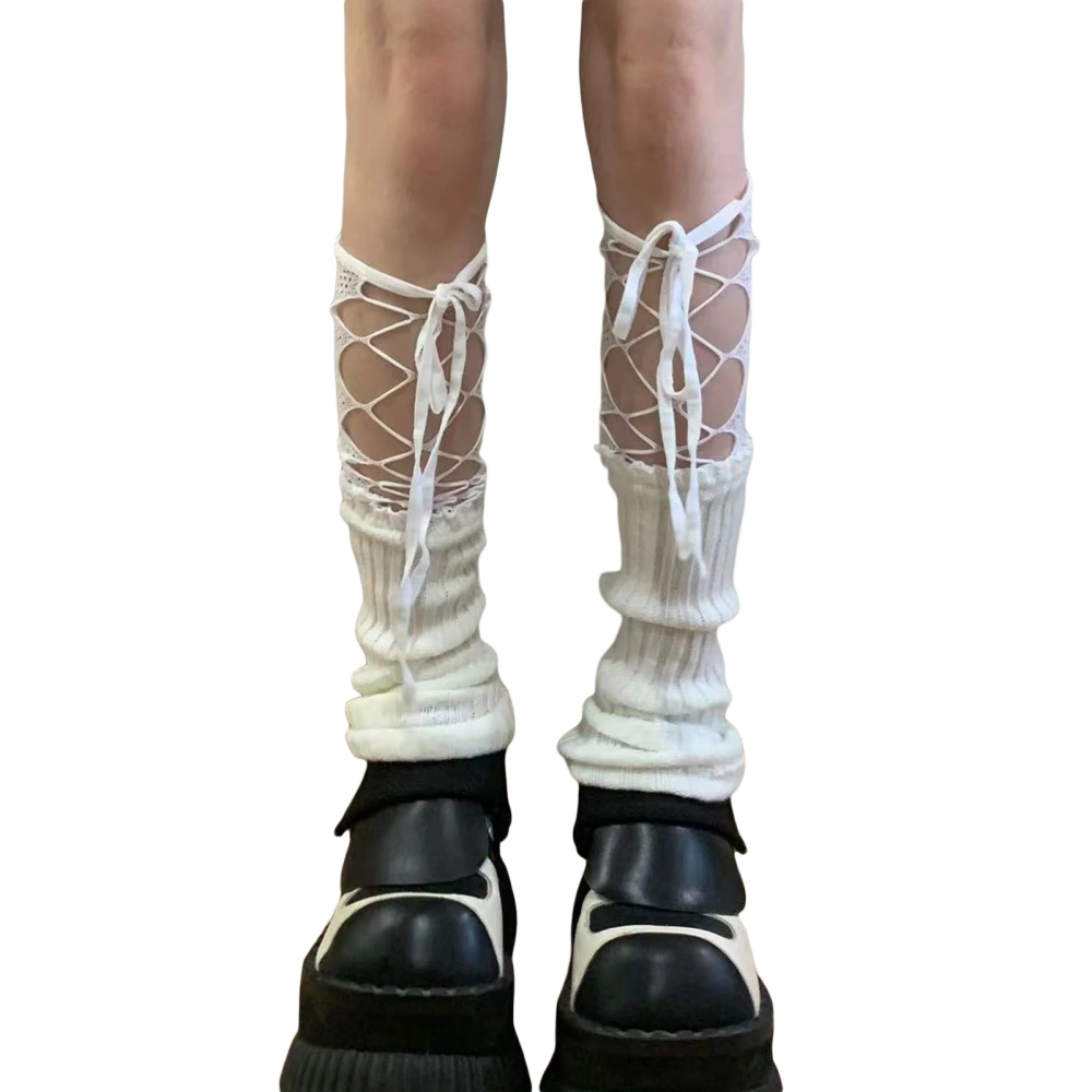 Women Knit Leg Warmer, Lace Patchwork Tie-up Thigh-high Leg Warmers