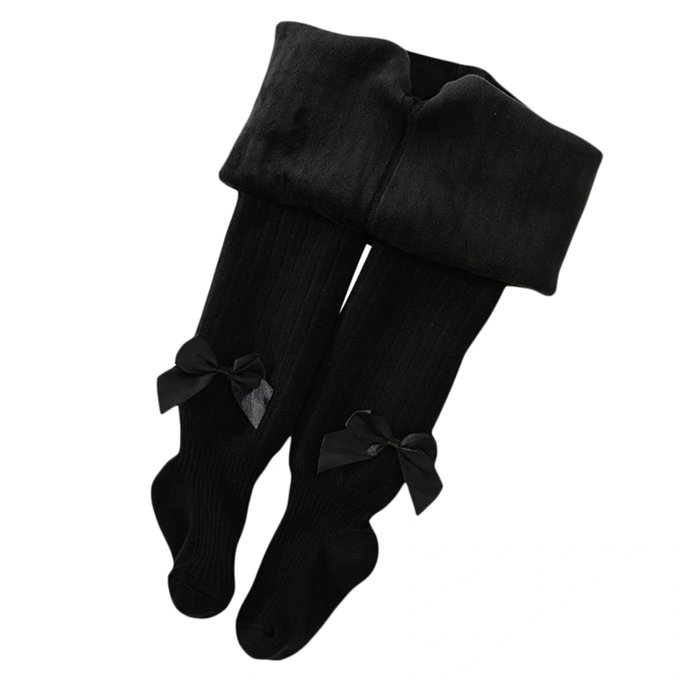 Girl Fleece Lined Tights Satin Bow Pantyhose Winter Warm Leggings