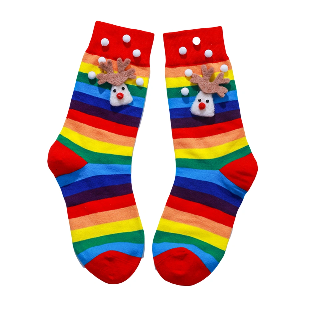 Women Fashion Christmas Socks Elk Snowman Rainbow Stripe Socks