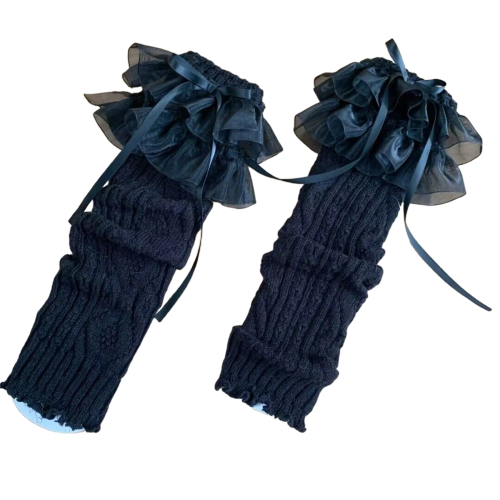 Women's Below Knee Socks Lace Trim Bow Leg Warmers for Party