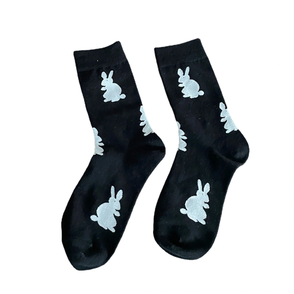 Women Crew Socks Funny Cute Bunny Print Socks Breathable Calf Socks 