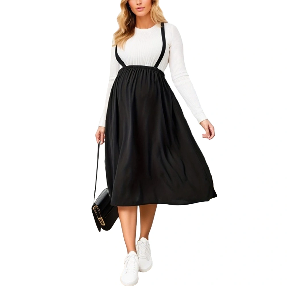 Women Maternity Skirt Summer A-Line Skirt with Detachable Suspender