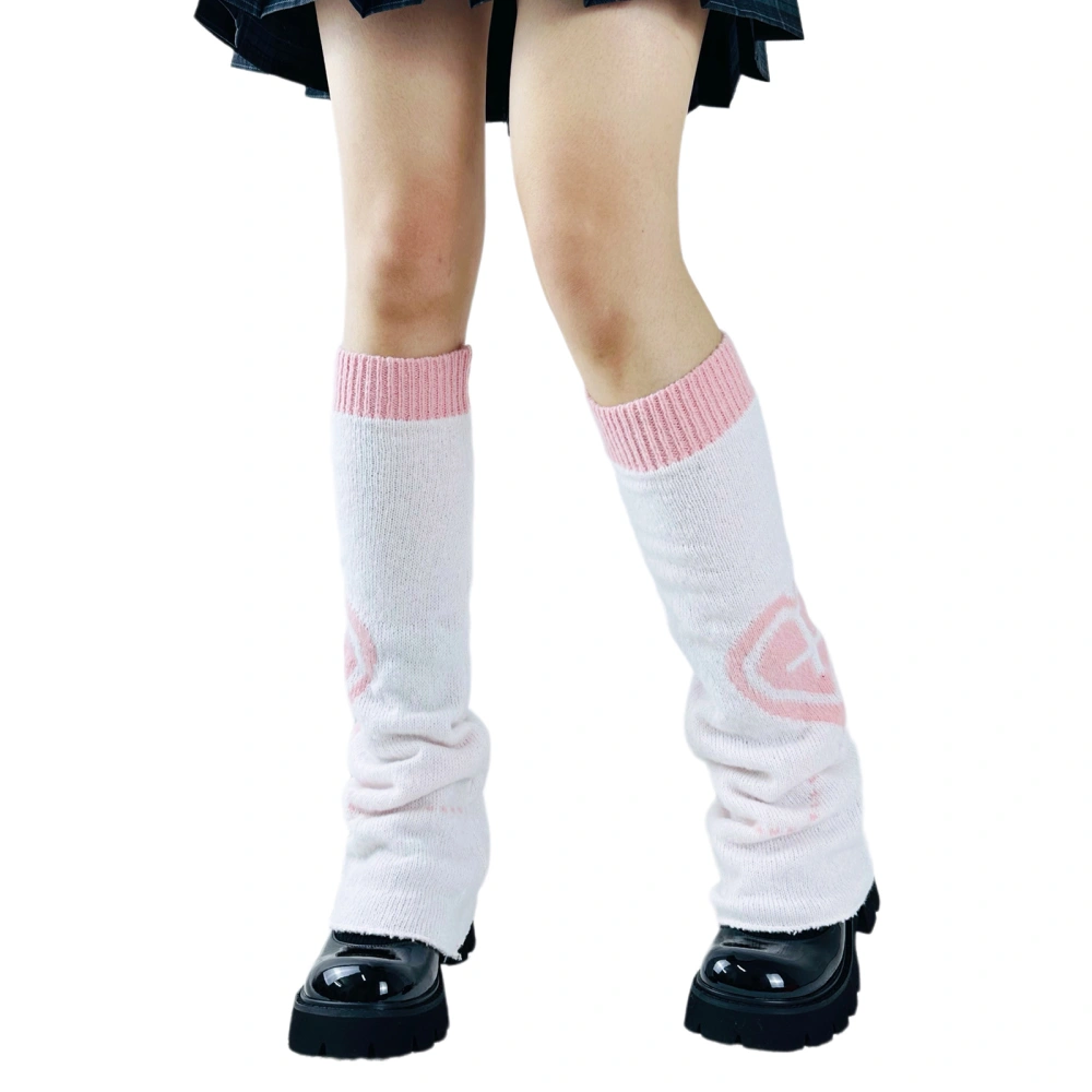 Women's Knit Leg Warmers Cute Heart Cross Print Knee High Socks