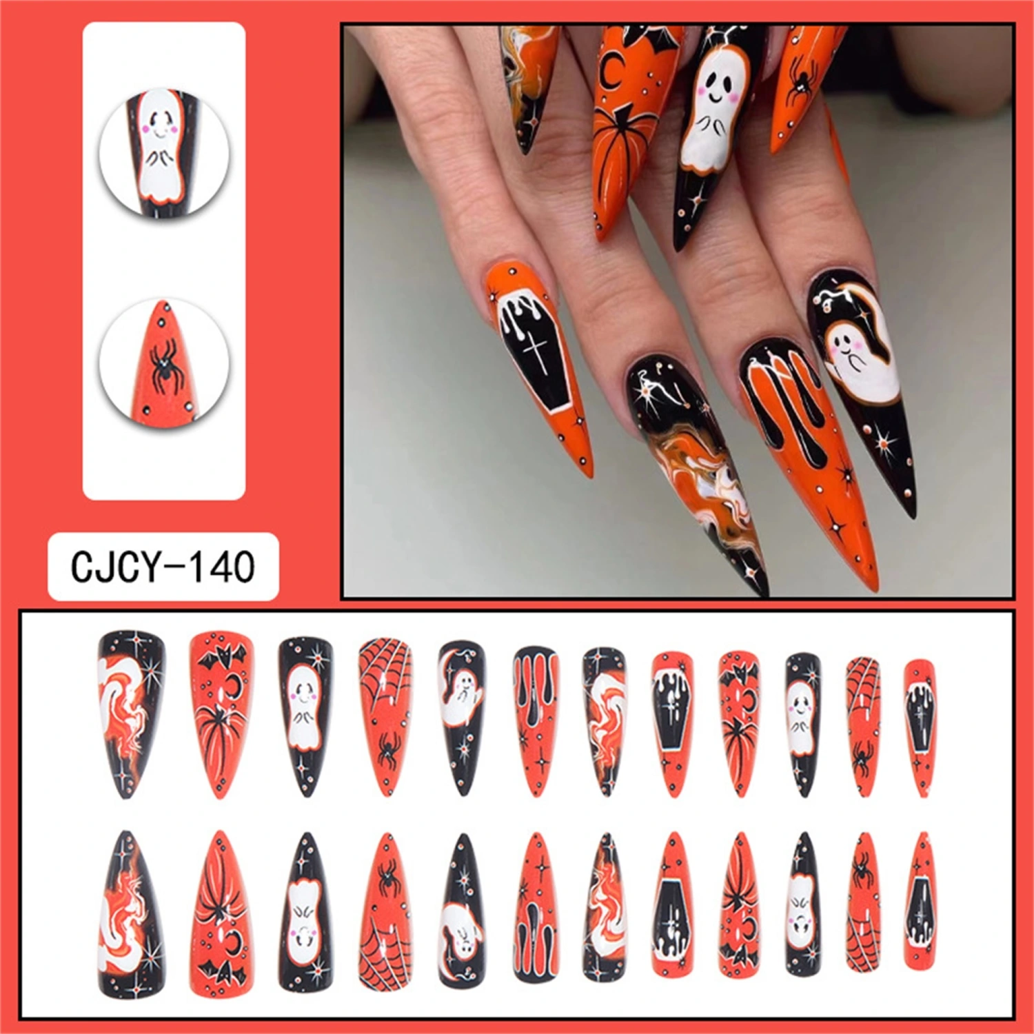 Women Halloween Fake Nails Press on Nails Cute Terror False Nails