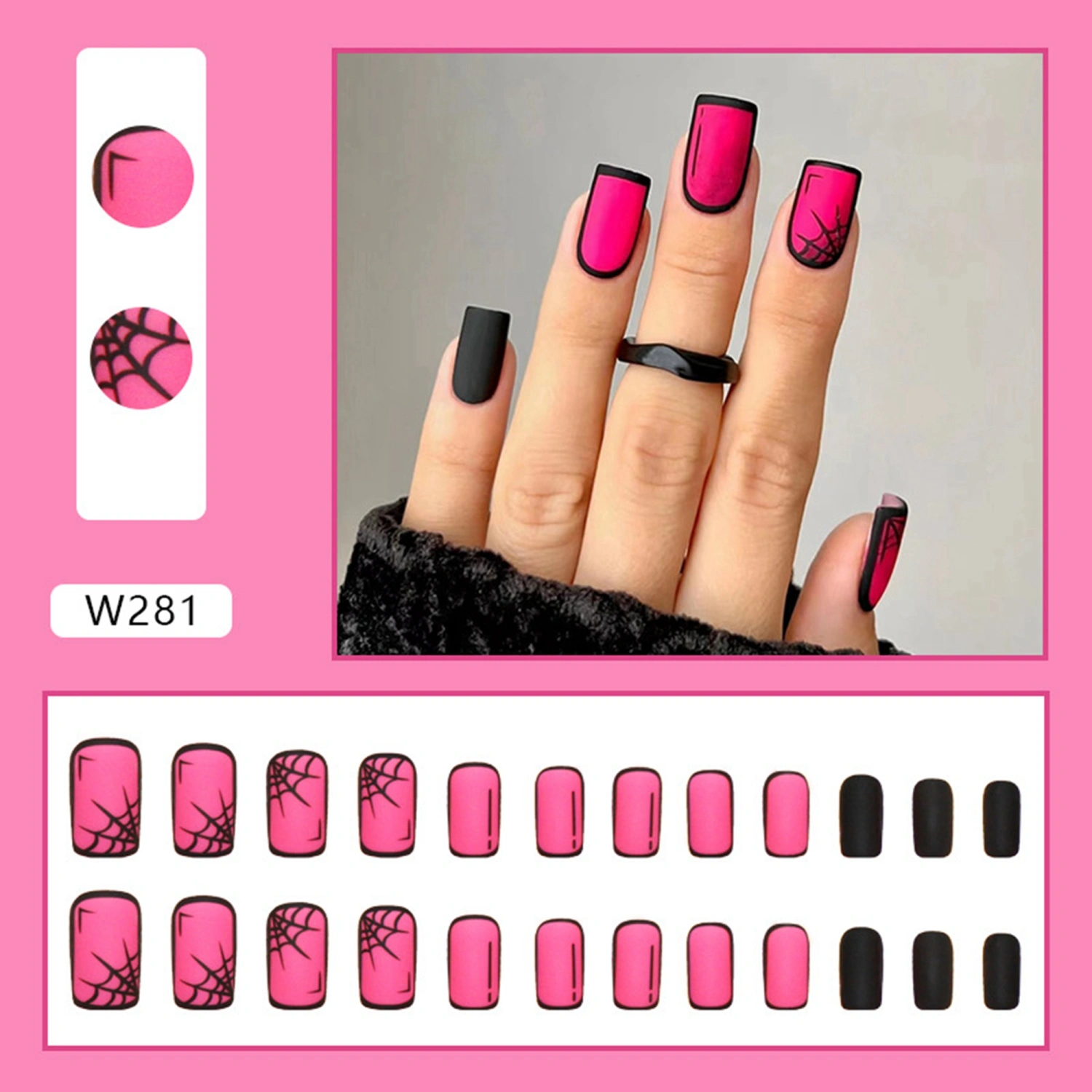 Halloween Fake Nails, DIY Cobweb False Nail Tips Manicure Nail Art
