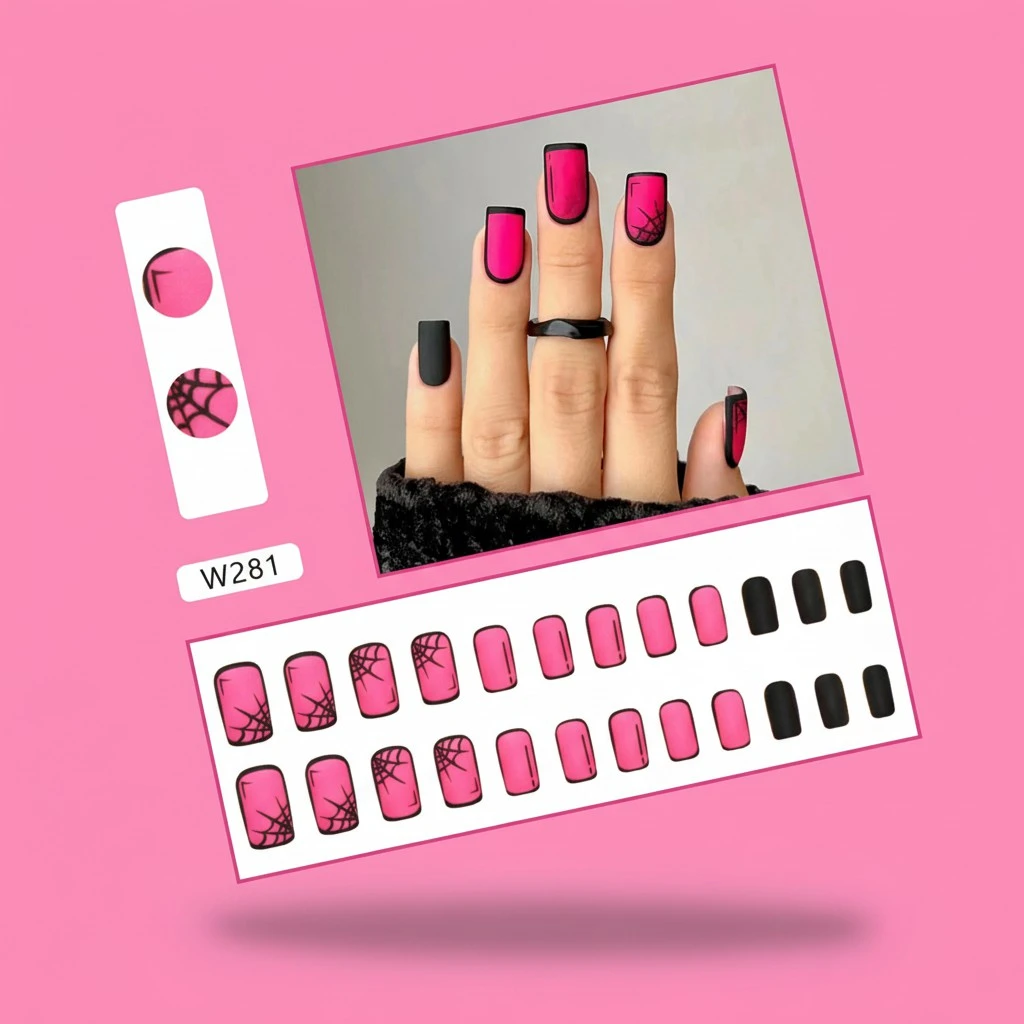 Halloween Fake Nails, DIY Cobweb False Nail Tips Manicure Nail Art