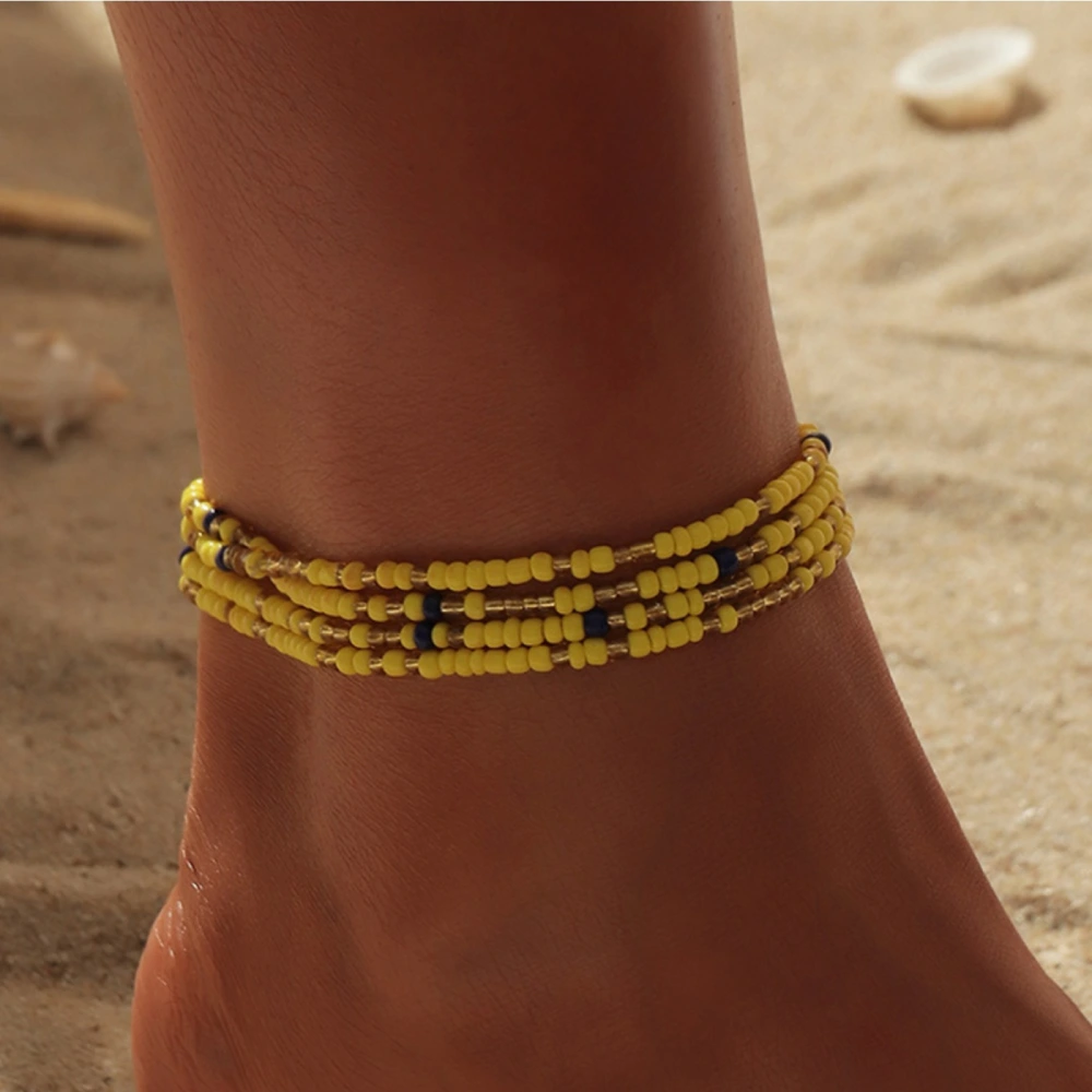 Women's Fashion Woven Beads Geometric Stretch Anklet Beach Accessories