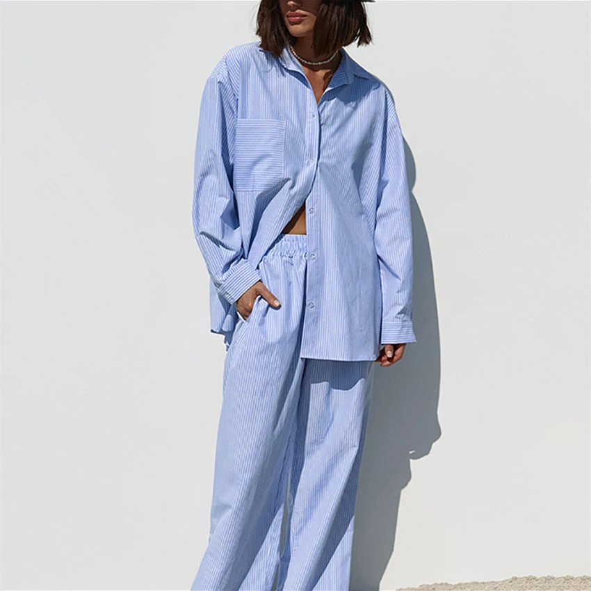 Women's Fashion Striped Shirt And Trousers Suit