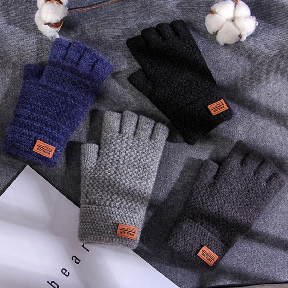 Men's Half Finger Thermal Knitting Gloves