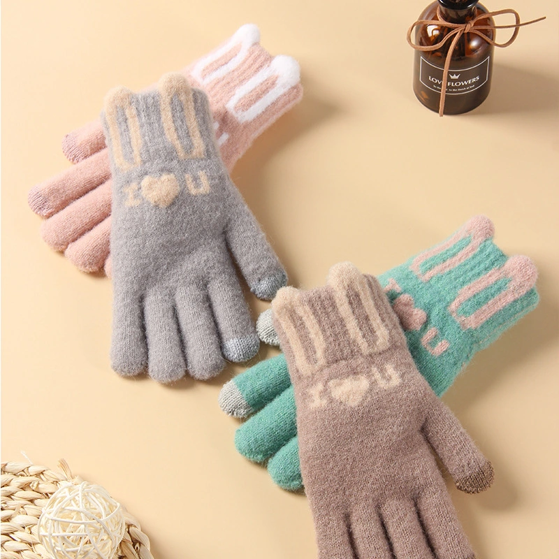 Cute Thickened Plush Cycling Gloves With Split Fingers