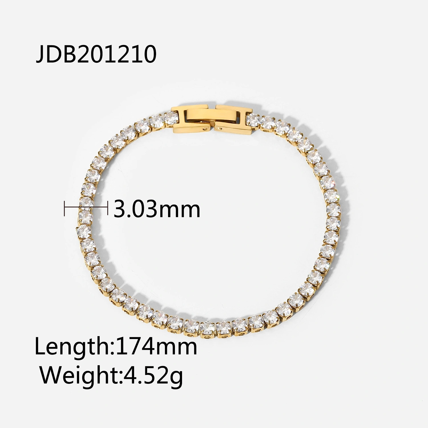 14K Gold Inlaid Zircon Stainless Steel Bracelet