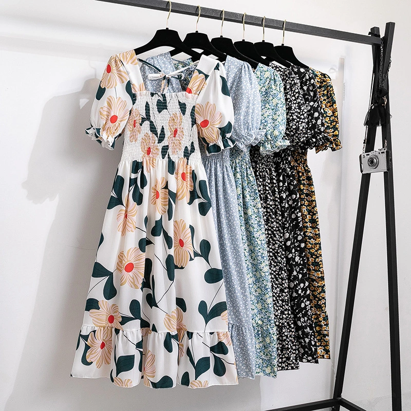 Women's Floral Small Short Sleeve Waist-controlled Slimming Dress