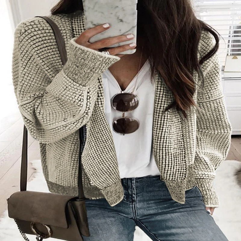 Diamond-checked Cardigan Women's Loose Sweater