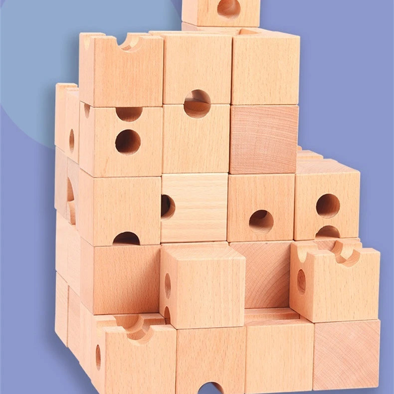 Wooden Track Pipe Scene Assembly Ball Building Blocks Assembling Marbles Amusement Park Area Toys